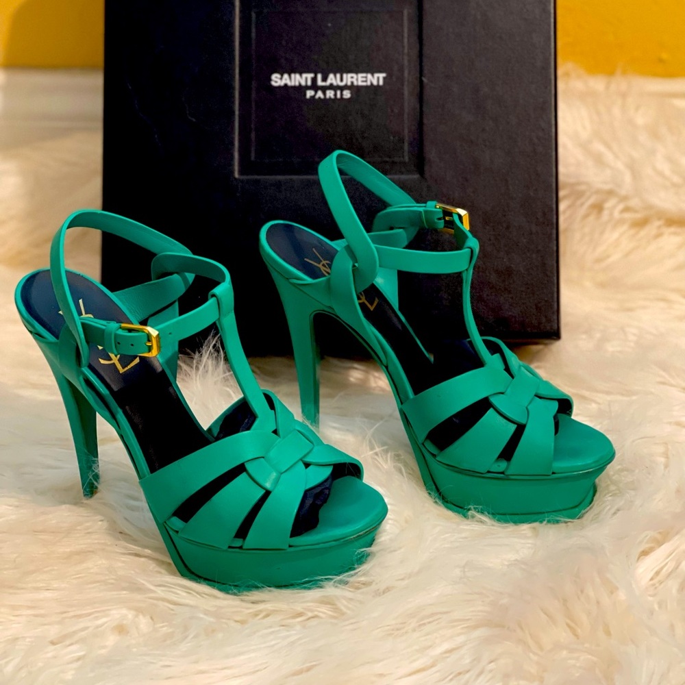 Saint Laurent Tribute Leather Platform Sandals 36